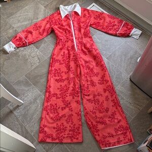 VTG 70s Wide/bell bottom Leg Palazzo Orange Jumpsuit distinctive pointed collar